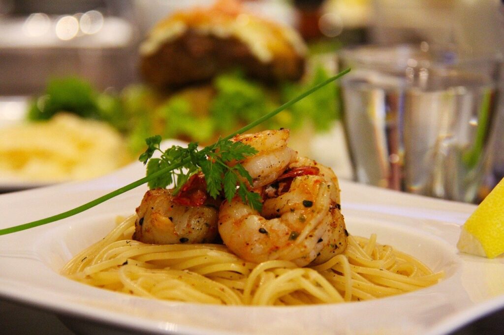 prawn, pasta, food